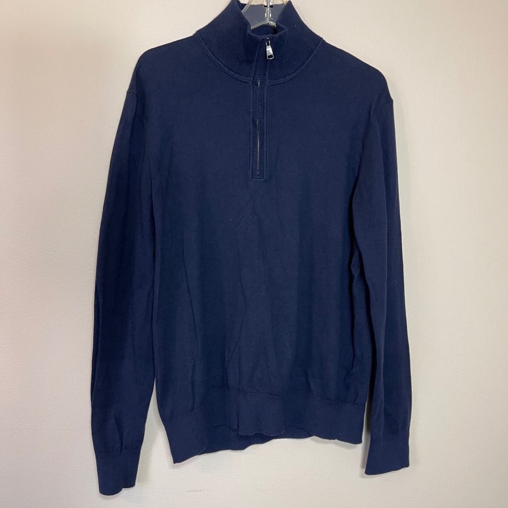 Banana Republic Men's Navy Blue 1/4 Zip Mock Neck Sweater Cotton Cashmere Size M